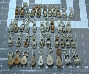 Lot of 41 Vtg Small Antique Metal Pulleys Architectural Salvage DBL and Single