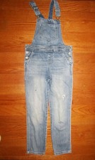 Cat  Jack Girls Denim Stretch Overalls Size M 8 Light Wash Distressed Adjustabl