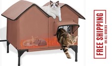Extra Large Heated Cat House for Outside in Winter, Elevated Heated Outdoor C...