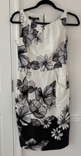 Nine West Floral Sheath Dress 4 Black White Cotton Blend Sleeveless Modest Work