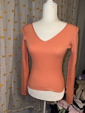 Primark Cares Orange Ribbed Knit V-Neck Long ...