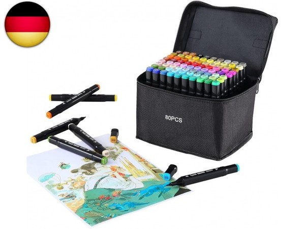 Alkoholmarker 80 Farben, Doppelseitige Marker Stifte Mit Feinspitze Und-image