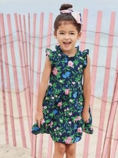 JANIE and JACK Girls Navy Blue Multicolor Floral Dress Short Sleeve Size~ 4