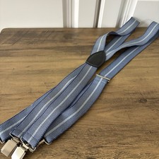 Vintage Suspenders Y-Back Blue Braces Men's Herringbone Print One Size