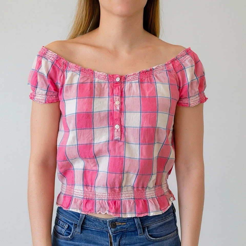 Top campesino manga corta hollister True Y2K guinga fuera del hombro XS para mujer Foto 4 de 4