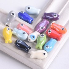 20pcs 19x10mm Fish Shape Handmade Glossy Glazed Ceramic Porcelain Loose Beads