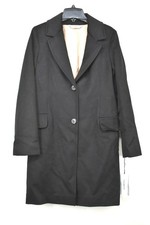 Fleurette Womens Notched Collar Wool Walker Coat Black Made in USA NWT $1248