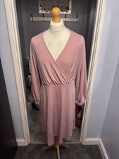 Next Wrap Dress Pink Glitter UK 18 Midi Long Sleeve Sparkle Party