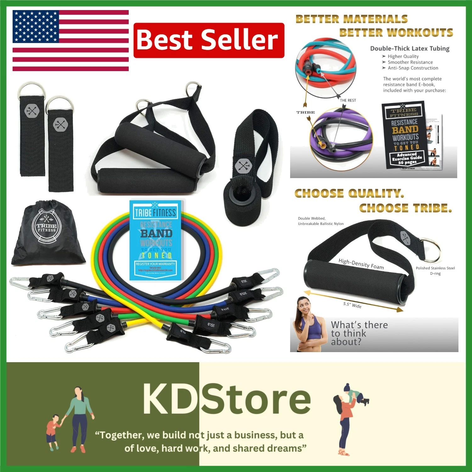 Versatile Fitness Bands - 5 Piece Set for Leg, Bicep, and Total Body Training