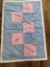 Vtg Baby Crib Blanket Quilt 48 X 33 Nursery Rhyme Squares Hand Stitched