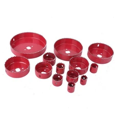 16Pcs Hole Saw Set Kit Red Steel Woodworking Tool for Wood PVC Pipe Plastic
