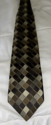 BERGAMO NEW YORK Neck Tie Beige Brown Black Geometric Silk  