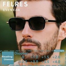 Square Frame Tinted Reading Glasses Men Women Outdoor Shade Presbyopic Glasses