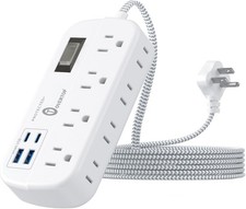 12 in 1 Power Strip Surge Protector 8 Outlets 4 USB Ports 5 ft Flat Plug Mount