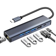Hub USB C Ethernet Gigabit, HDMI 4K,PD 100W,3 USB 3.0 5Gbps Adaptateur RJ45 6...