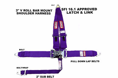 RACERDIRECT 5 POINT SFI 16.1 LATCH & LINK 3'' RACING BELT HARNESS PURPLE
