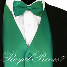 Emerald Green Men Vest Waistcoat and Straight Cut Bow Tie Tuxedo Wedding 10-JJ