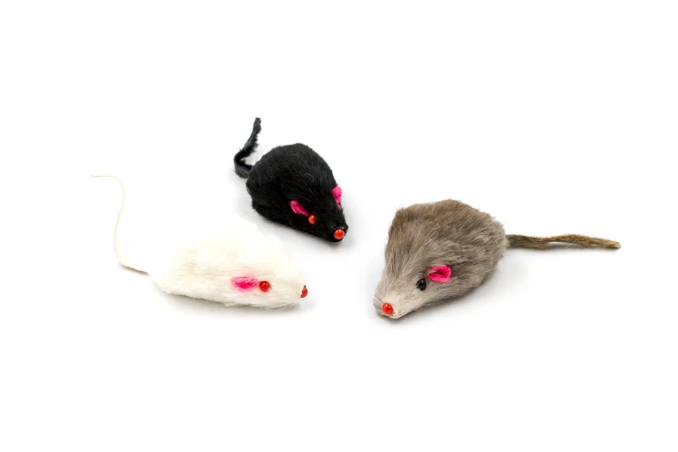 60 Furry Mice with Catnip & Rattle Sound Made of Real Rabbit Fur Cat Toy Mouse - Image 3 of 4