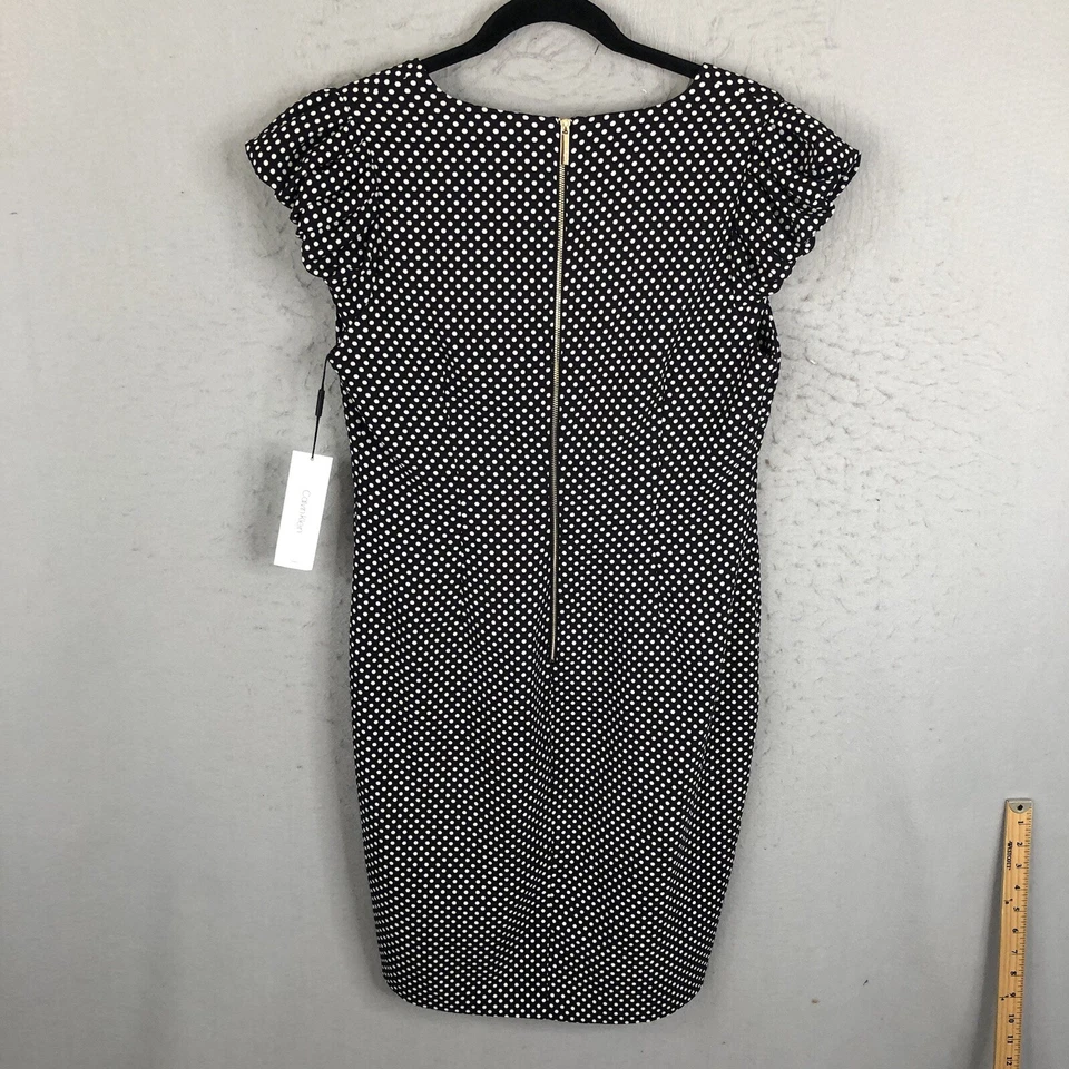 Calvin Klein Dress Womens 14 Black White Polkadot Knit Office Career Classic NEW - Image 4 of 4