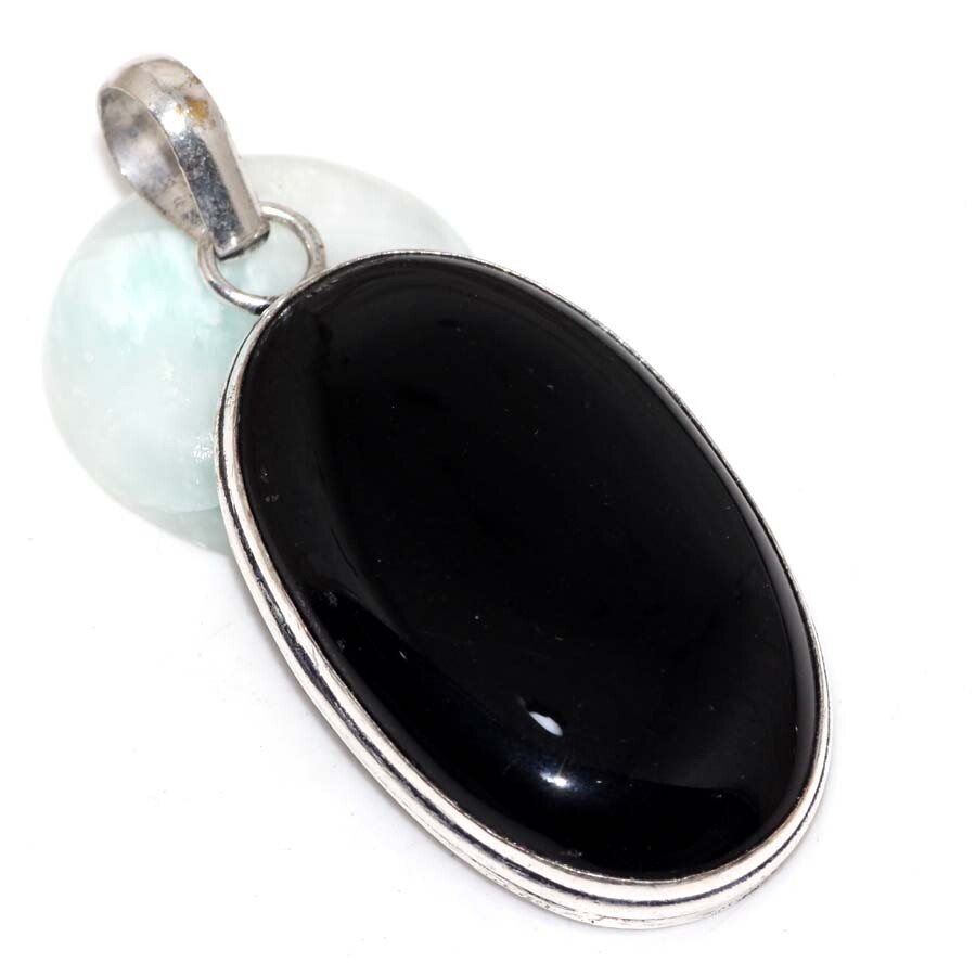 Black Onyx 925 Silver Plated Handmade Pendant 2 Inch Elegant Jewelry Gift