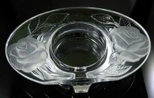 France Crystal Glass Frosted Rose Candle Holder Trinket Bowl Dish Vintage
