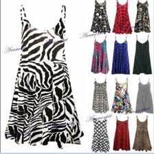 New Ladies Camisole Dress Printed Flared Skater Womens Strappy Top Swing Mini