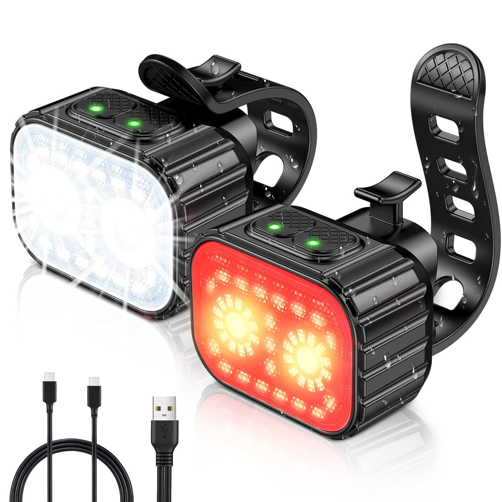 Bike Lights, Rechargeable Bicycle Lights Set Super Bright 8+12 Modes, IPX6 Wa...