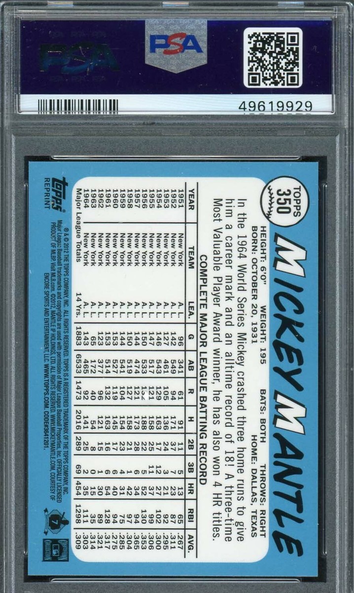 Mickey Mantle 2012 Topps 1965 Reprint Gold Refractor Baseball Card