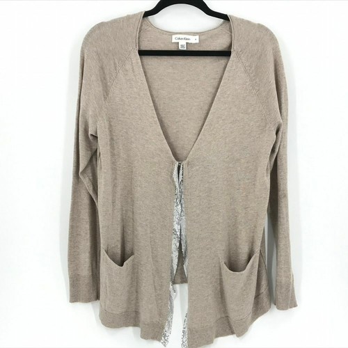 Calvin Klein Womens M Taupe Cardigan 