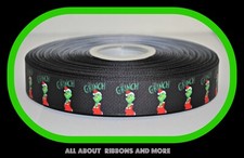 7/8 INCH THE GRINCH CHRISTMAS BLACK GROSGRAIN RIBBON - 1 YARD