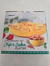 Parini 2pc Ceramic Set CHIPS and SALSA Serving PLATTER ~ New!