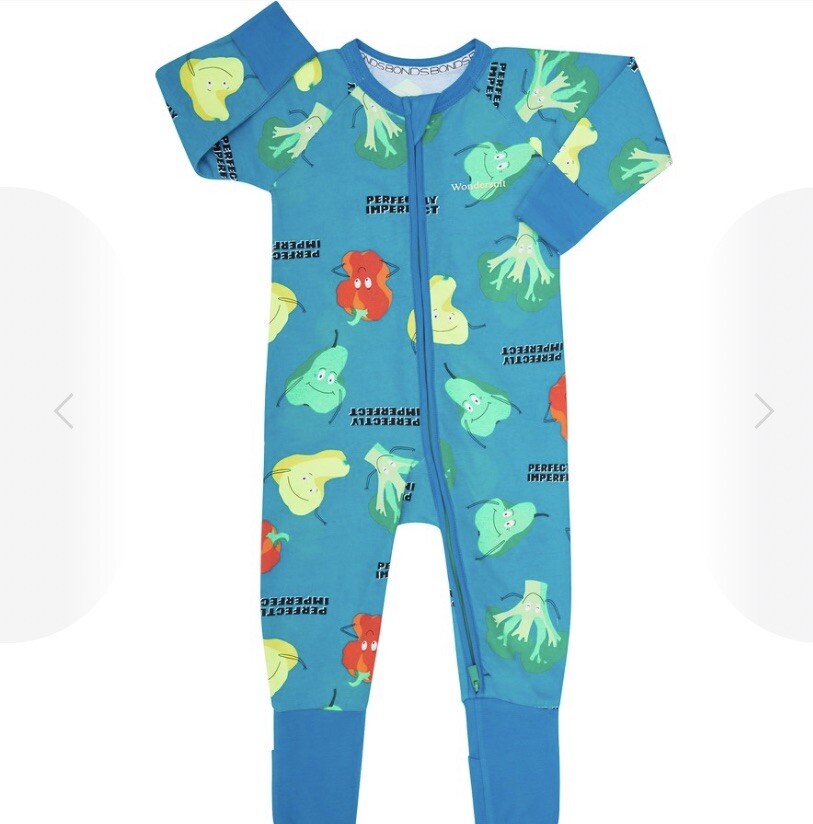 Bonds Baby Fruit Veggie Print Zip Wondersuit Blue 000