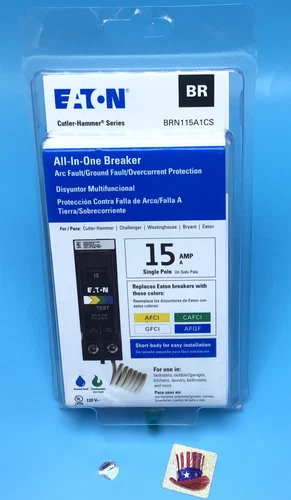 New Circuit Breaker Eaton BRN115A1CS BRAFGF115 15 Amp 1 Pole Dual AFCI/GFCI