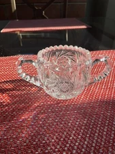Antique American Brilliant Sawtooth Glass Sugar Bowl Floral Design