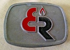 ER GAS FLAME BELT BUCKLE BECKLEY WEST VIRGINIA FOX ADV SILVER METAL RED BLACK .
