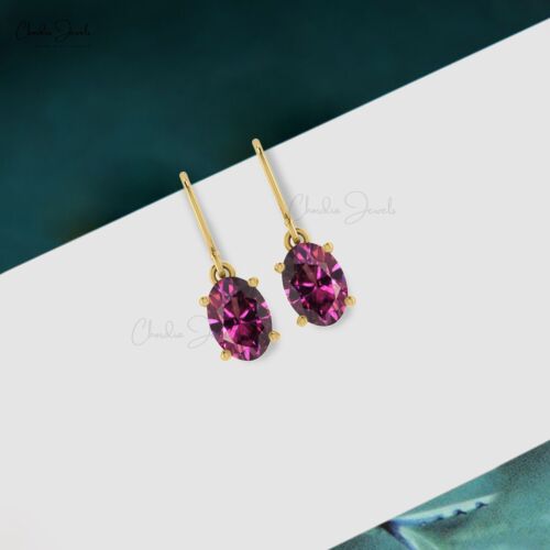 14K Real Gold Dangle Rhodolite Garnet Gemstone Earrings For Women Christmas Gift