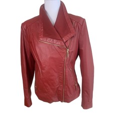 Iman Size M 100% Genuine Leather Moto Jacket Claret Red Lined Outdoor Classic