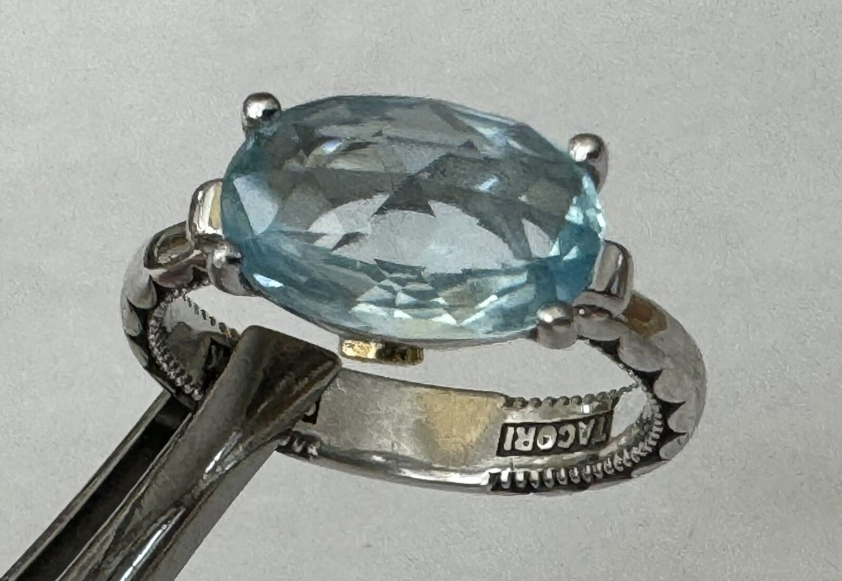 Luxury TACORI 925 Sterling Silver 18K Gold Sparkling Blue Topaz