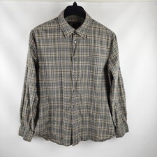 John Varvatos Shirt Mens Medium Button Up L/S Gray Brown Plaid Made in USA