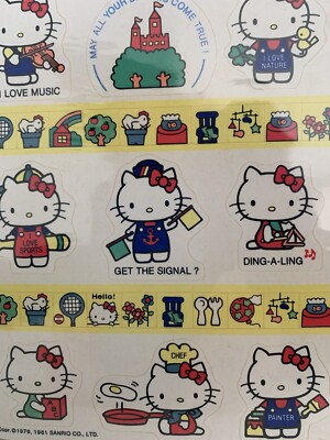 Vintage Sanrio Hello Kitty Stickers Sheet 1976, 1981 Made In Japan 