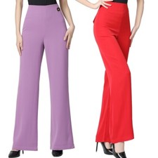 Lady Ballroom Dance Pants High Waist Flared Trousers Professional Performance