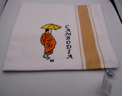 NEW DISH TOWEL 100% COTTON 50X75 HAND PAINTED SILK & PEPPER MADE FROM CAMBODIA