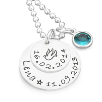 SAMAVAYA Taufkette Name Datum Friedenstaube DOVE 925 Silber Taufgeschenk Gravur Kinder