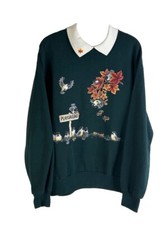 VTG 90s Streetwear Womens Medium Birds Leaves Nature Collared Sweatshirt USA