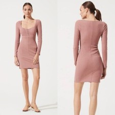 ASTR The Label Ribbed Corset Sweater Hook & Eye Bodycon Dress in Blush Pink S