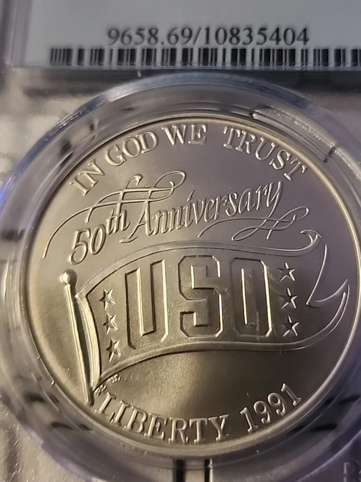 1991-D $1 USO--SEE STORE WW1-WW2 MEDALS -GRADED CURRENCY- HIGH GRADE PCGS COINS - Image 3 of 4