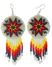 NATIVE STYLE SILVER BEADED HANDMADE LONG FASHION HOOK EARRINGS E60/56
