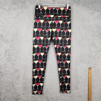 Kali Leggings Womens Large Multicolor Wine Glass Print High Rise Ankle Yoga