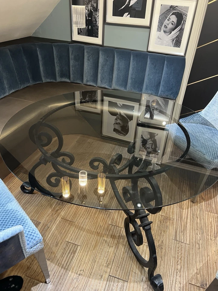 Ex Display Bespoke Wrought Iron Round Dining Table & Smoked Glass Top RRP £995 - Image 3 of 4
