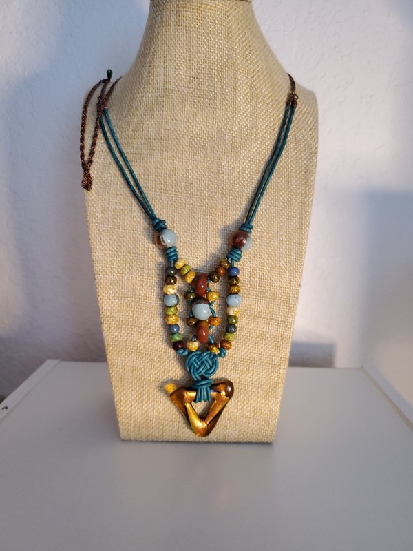 Boho Necklace Triangle Dichroic Glass Pendant On Woven Leather